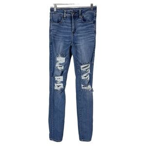 American Eagle Next Level Stretch Hi Rise Distressed Blue Denim Jegging 6